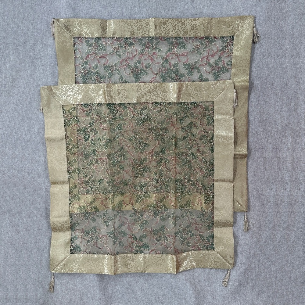 (2) Bella Lux Christmas Gold Bows Sheer Organza Glitter Table Cloth Toppers 33"